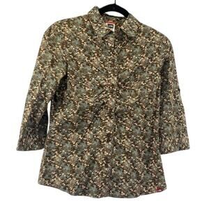 The North Face Brown & Blue Floral 3/4 Sleeve Button-Up Shirt Small TNF